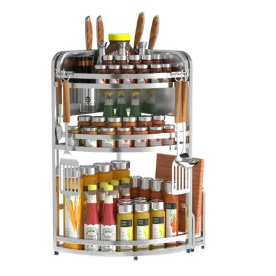 Kitchen corner storage rack stainless steel corner tripod spice storage knife holder wall mounted floor standing home