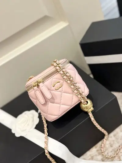 Mini Gold Ball Chain Shoulder Bag, Diamond Quilted, Women - 5