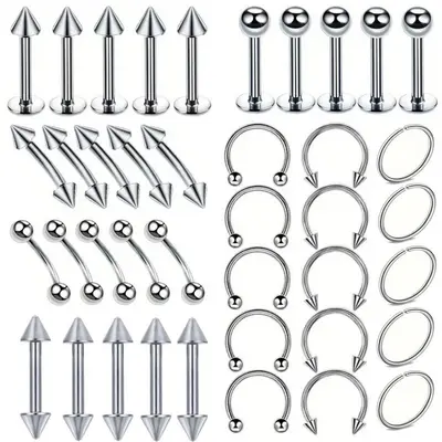 Stainless Steel Piercing Set, 40 Pieces Mixed - 11