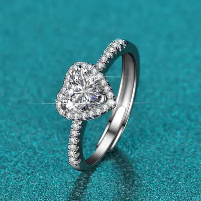 Moissanit Damenring Sterlingsilber ein Karat Sechser Krappenfassung - 9