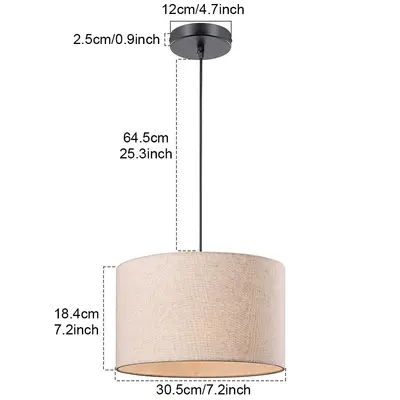 Modern Minimalist Fabric Shade Pendant Light, Linear Single Head