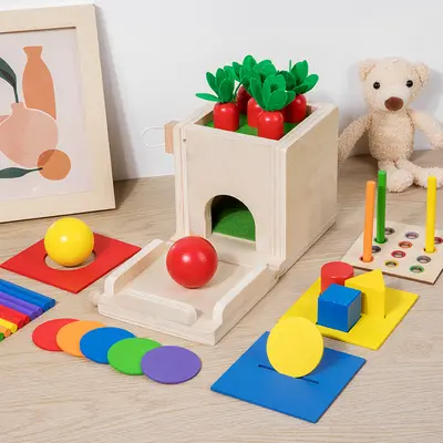 Grenzüberschreitende Montessori-Holzspielzeugbox 4-in-1/5-in-1 mit Münzeinwurf, multifunktional, mit Karotten- und Zielboxen-Funktion für frühkindliche Bildung - 5
