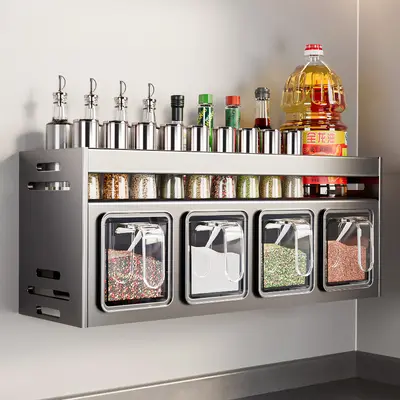 Küchenschrank-Gewürzset, wandmontiert, bohrerlos, multifunktional, Gewürzbox, Vorratsglas, Küche, Haushalt - 2