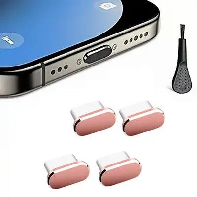 Four Dust Plugs with One Brush Suitable for Apple Samsung S Series C Charging Port Universal USB Dust Plugs - 9