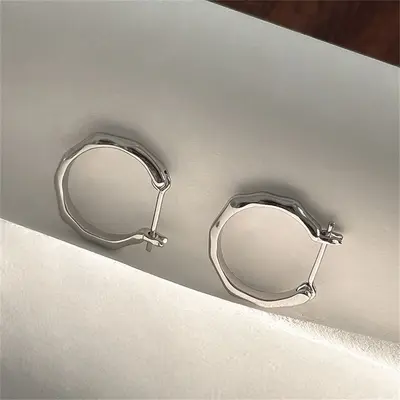 925 Gümüş Kulak Halkası, Düz İğne, Minimalist Tasarım - 7