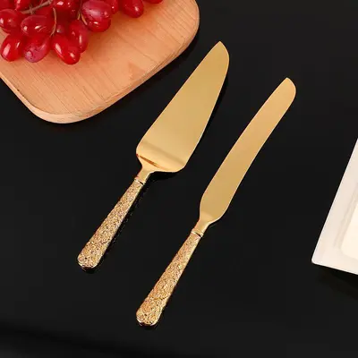 Pasta kesme bıçağı ve kürek seti altın tasarım - 3