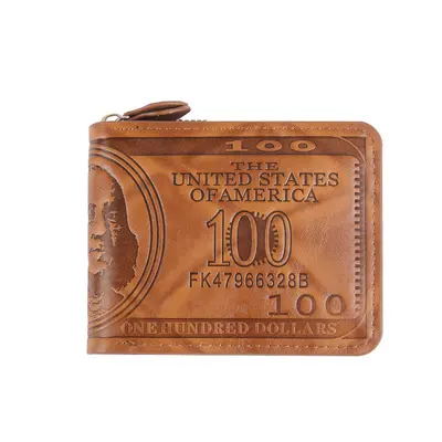 Men's Retro Dollar Pattern PU Wallet with Zipper and Coin Pocket - 6