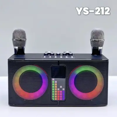 YS-212 Kablosuz Bluetooth Hoparlör, Çift Mikrofonlu Karaoke, LED Işıklı