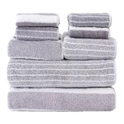 Coral fleece towel set 8-piece striped design - 6