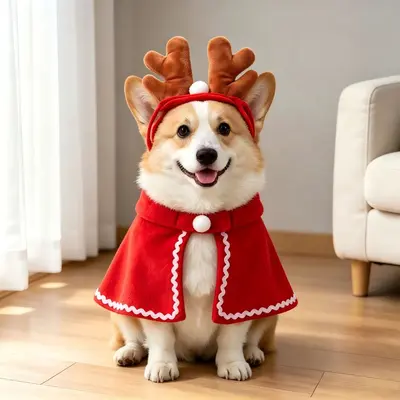 Pet Christmas Costume with Hat and Cape for Cats and Dogs - 11
