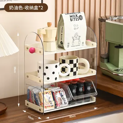 Cosmetics storage rack, desktop, with cup and tea bag compartments - 10