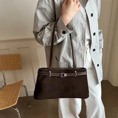Small Square Handbag with Belt Detail, Single Shoulder Bag - 4