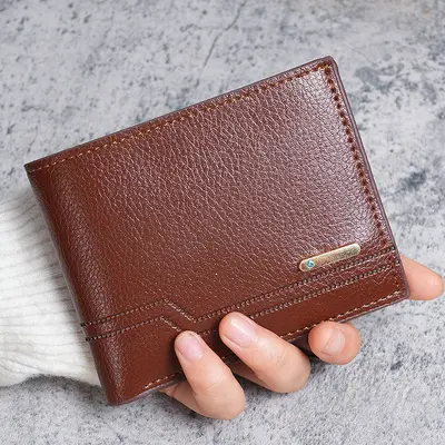 Men's Short Wallet, Litchi Pattern Soft Leather, Multi-Card Slots - 9
