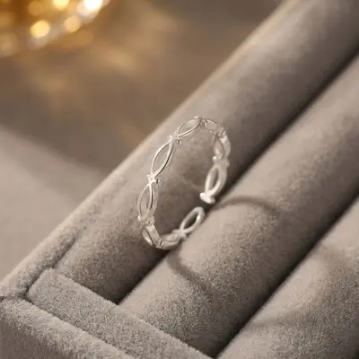 S925 Sterling Silver Hollow Interwoven Ring Women Mini