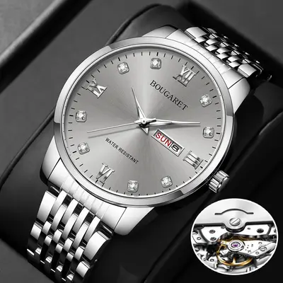 Men's waterproof automatic mechanical watch with calendar, large dial