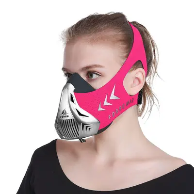 FDBRO Sportmaske, Rosa-Schwarz, 6-Stufen-Trainingsmaske, atmungsaktiv