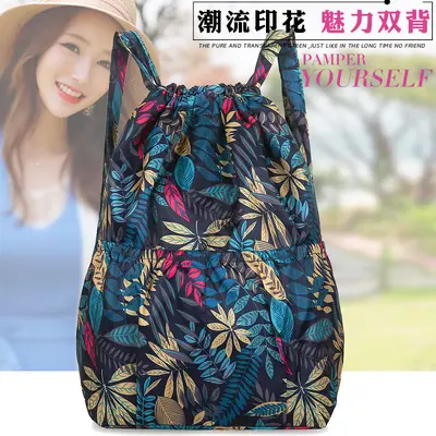 Women's Drawstring Backpack, Large Capacity Printed Travel Bag - 4