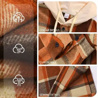 Cross-Border Trendy Amazon Spring Autumn Men's Warm Hooded Plaid Shirt European Size Casual Loose American-Style Jacket