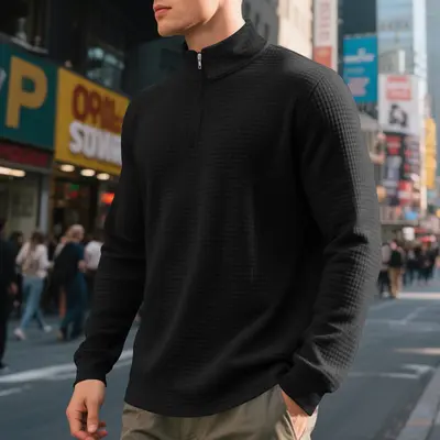 Men's Autumn Winter Jacquard Half-Zip Stand Collar Sweatshirt, Loose Fit - 7