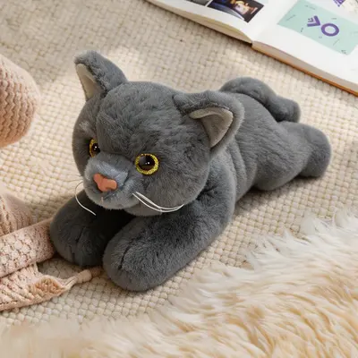 Sitting and Lying Cat Plush Toy, Tabby and Blue Cat Comfort Doll - 8