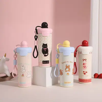 316 Paslanmaz Çelik Termos Bardak, Pipetli, Taşıma Askılı, 1 L - 1