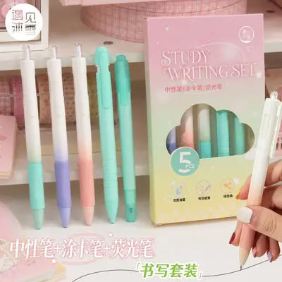 Gel Pen, Highlighter and Marker Stationery Set, 5-Piece