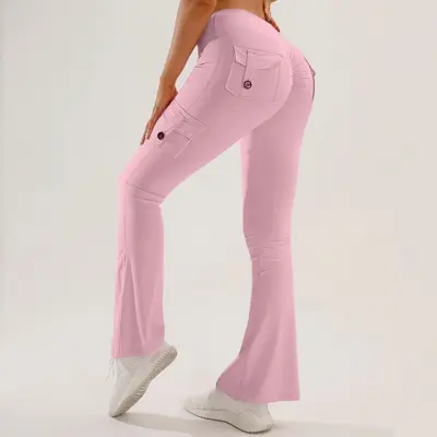 Women's Multi-Pocket Flared Cargo Yoga Pants for Outdoor Sports - 9