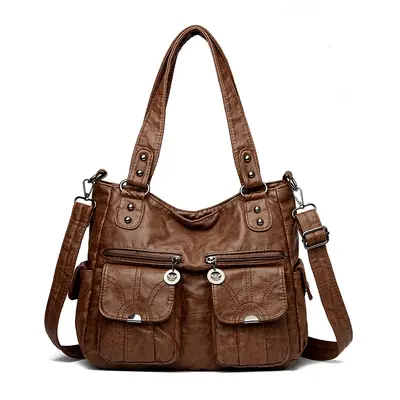 Soft Leather Large Capacity Women's Shoulder Bag - 8