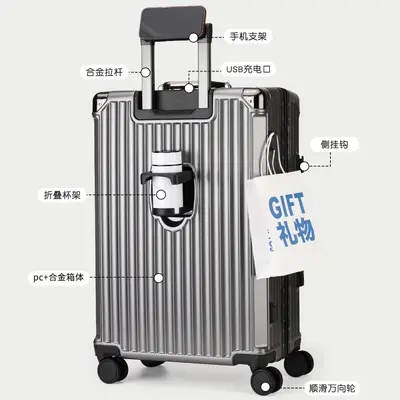 Aluminum Frame Trolley Suitcase, Large Capacity, Combination Lock - 4