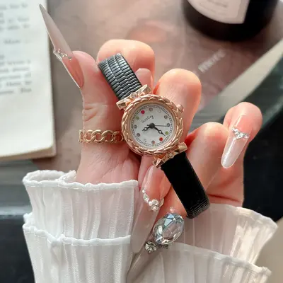 Qicaishi Moda Kadın Kol Saati Kadın Model Hasır Kordonlu Yuvarlak Günlük Su Geçirmez Yüksek Estetik Öğrenci Niş Sessiz Retro - 8