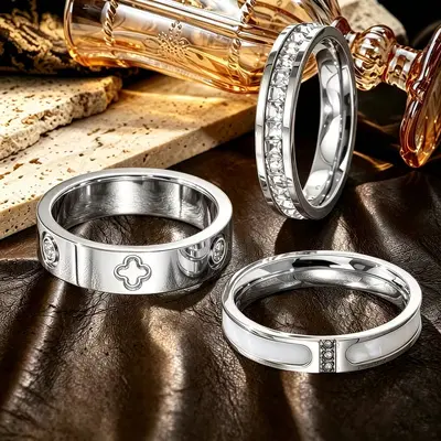 Amazon Cross-Border Best-Selling 3-Piece Stainless Steel 18K Gold-Plated Ring Set with Zircon, Premium Look, Tarnish-Free Rings