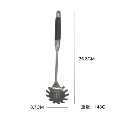 Paslanmaz çelik spatula ve kepçe seti, abanoz saplı, mutfak gereçleri - 10