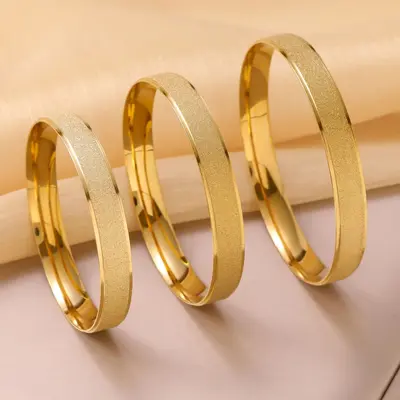 18k altın kaplama mat bilezik titanyum çelik toka antika stil - 3