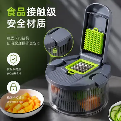 2-in-1 vegetable cutter and salad spinner, manual rotating