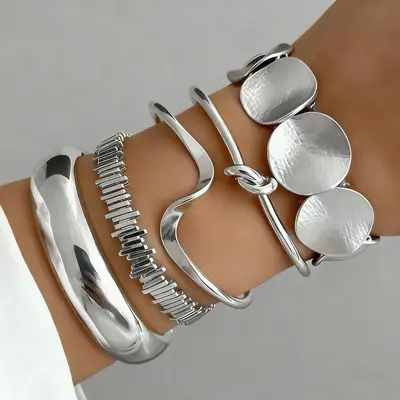 3er-Set geometrische mehrschichtige Wickel-Damenarmband im Punk-Stil - 10