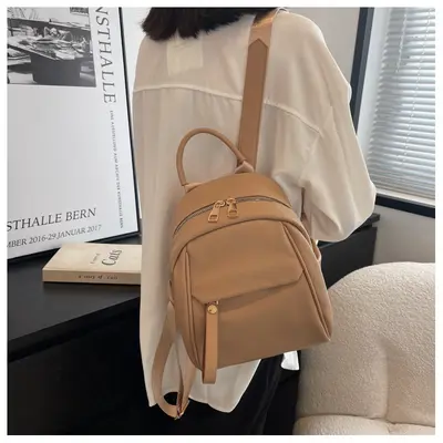 Korean-Style Double-Shoulder Bag with Soft Leather Texture, Fashionable Minimalist Backpack, Casual and Versatile for School and Commuting, Artistic Bag for Women