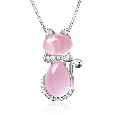 Koreli stil kolye kedi tasarımı kuvars kristal - 4