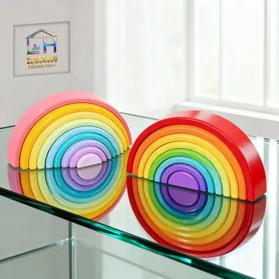 Rainbow Building Block Set DIY Wooden Educational Toy for Kindergarten - 4