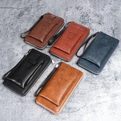 Men's Long Leather Wallet, Multi-Card Slots, 2-in-1 with Zip and Phone Pocket - 5