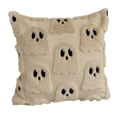 Halloween Ghost Throw Pillow Cover, White Bat and Skull Plush Decoration