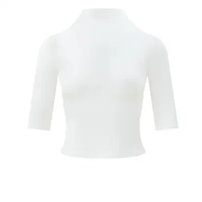 Kadın yarım balıkçı yaka tek omuzlu kısa kollu slim fit tişört - 7