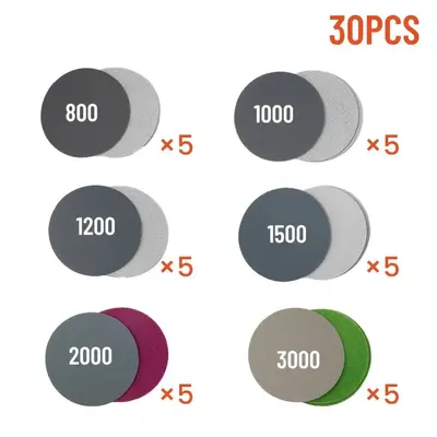 Grenzüberschreitendes 30-teiliges Set 3 Zoll 75 mm Siliziumkarbid-Schleifpapier mit Rückseitenvlies, Schleifpapierscheiben, Schleifwerkzeug