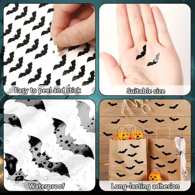 Halloween Bat Stickers, Waterproof Synthetic Paper, Black, Self-Adhesive