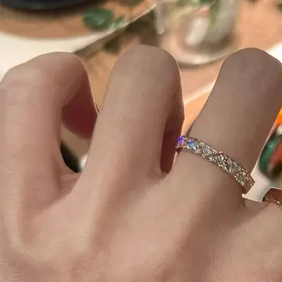 Vintage diamond lattice brushed ring for women, stackable