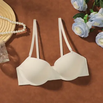 Low-Cut Push-Up Half-Cup Bra, Underwired, Ribbed
