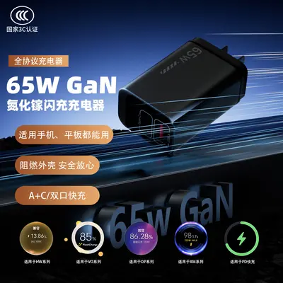 GaN charger 65W, dual port, Huawei Xiaomi Vivo compatible