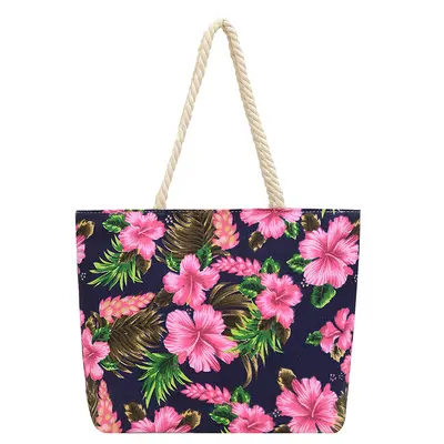 Printed Canvas Shoulder Bag, Floral Pattern, Large Capacity Tote Bag - 11