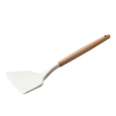 Mutfak yapışmaz tava ahşap saplı paslanmaz çelik silikon spatula, yüksek sıcaklığa dayanıklı, haşlanma önleyici, kaymaz, ev tipi gıda sınıfı silikon spatula ve kaşık.