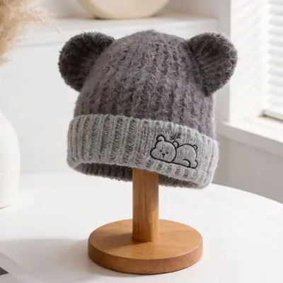 Ayıcık Kulaklı Polar Astarlı Örgü Bere Kadın Kış - 8