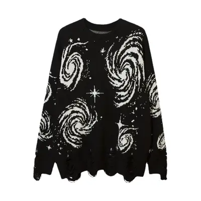 Y2K-Retro-Pullover, Wirbel-Druck, locker, mit Löchern